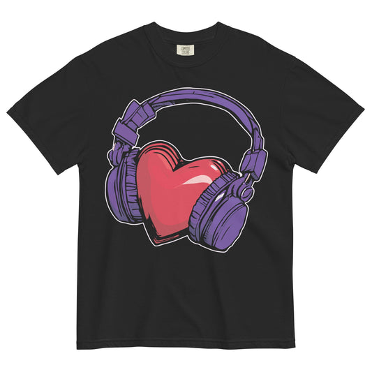 Heart with Headphones Garment - Dyed Heavyweight T-Shirt - Graphic Punks
