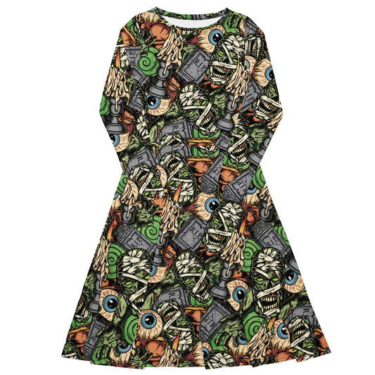 Monster Long Sleeve Midi Dress - Graphic Punks
