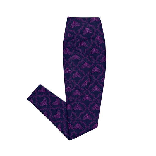 Moth High - Waisted Workout Leggings with Pockets - Graphic Punks