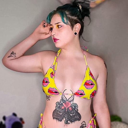 Old School Lips String Bikini Top - Graphic Punks