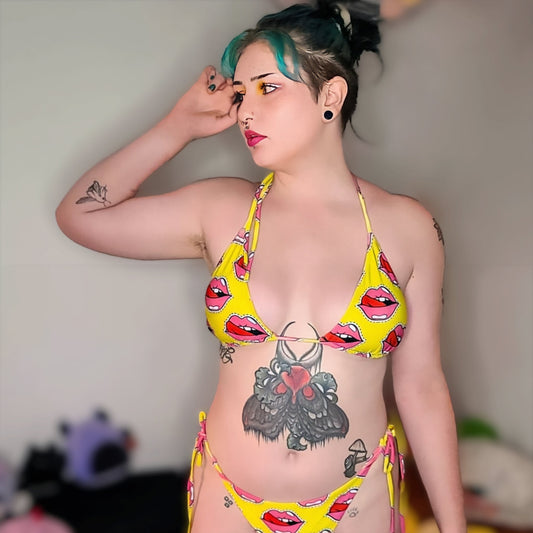 Old School Lips String Bikini Top - Graphic Punks