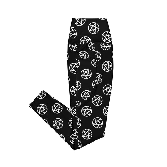 Pentagram High - Waisted Workout Leggings with Pockets - Graphic Punks