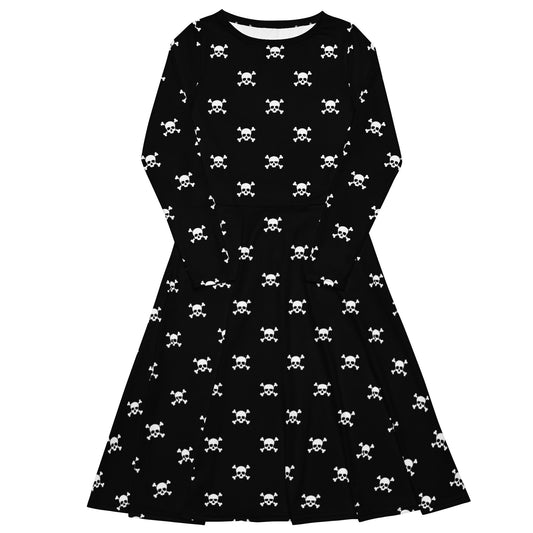 Pirate Skull Long Sleeve Midi Dress - Graphic Punks