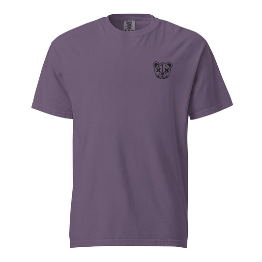 Sad Bear Embroidered Garment - Dyed Heavyweight T-Shirt Purple - Graphic Punks