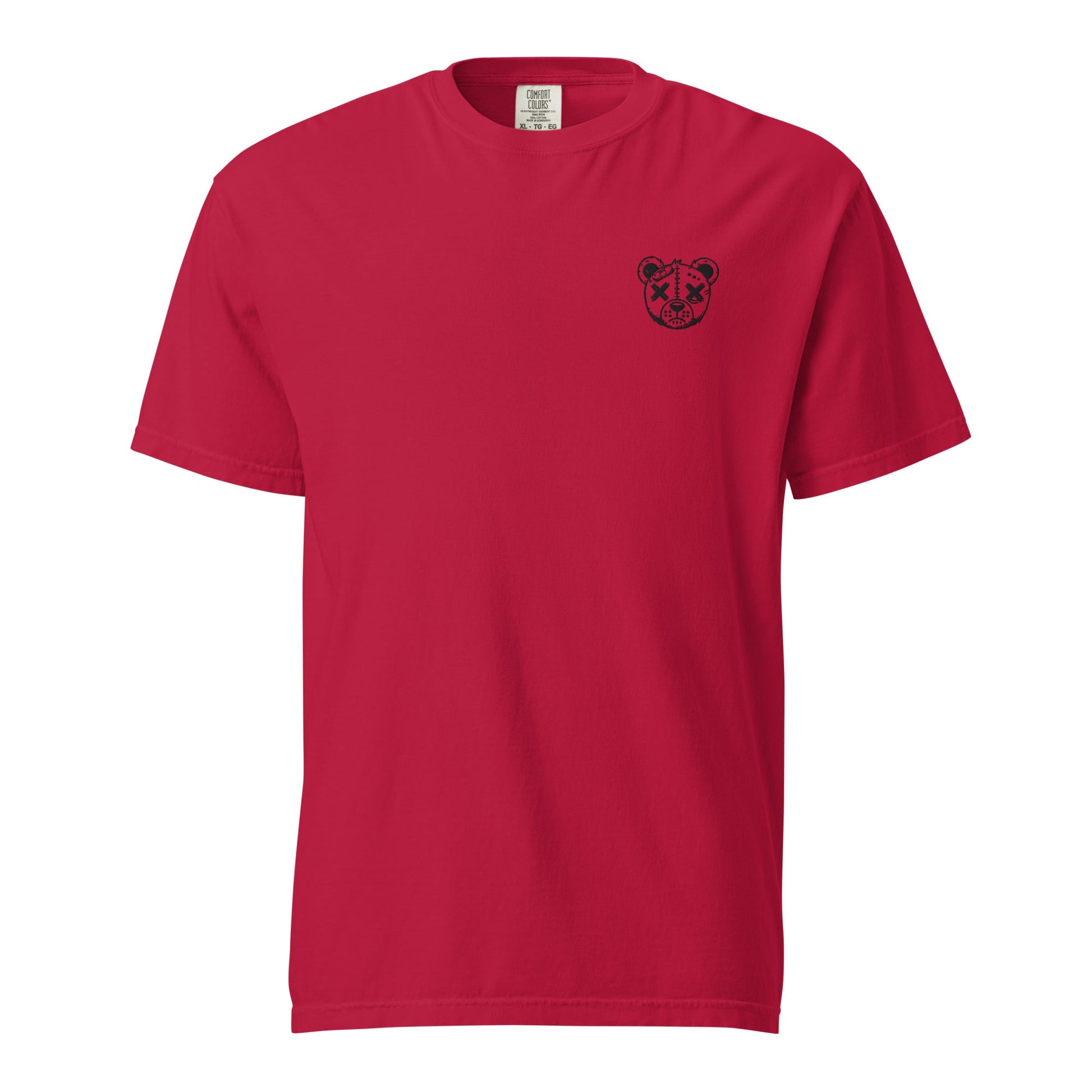 Sad Bear Embroidered Garment - Dyed Heavyweight T-Shirt Red - Graphic Punks