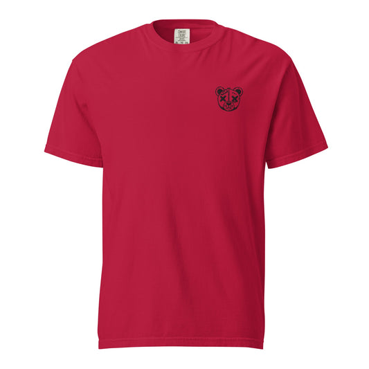 Sad Bear Embroidered Garment - Dyed Heavyweight T-Shirt Red - Graphic Punks