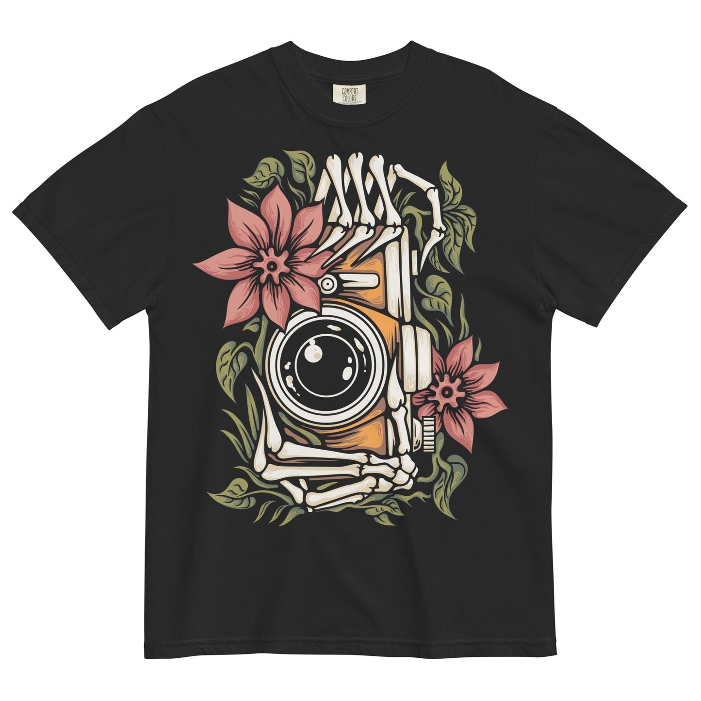 Skeleton Hand with Camera Garment - Dyed Heavyweight T-Shirt - Graphic Punks