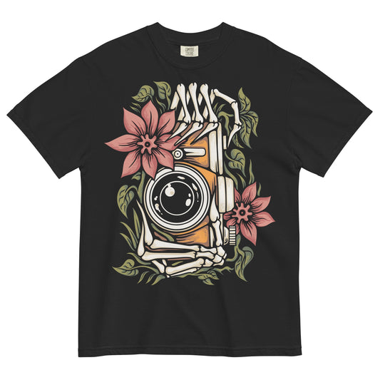 Skeleton Hand with Camera Garment - Dyed Heavyweight T-Shirt - Graphic Punks