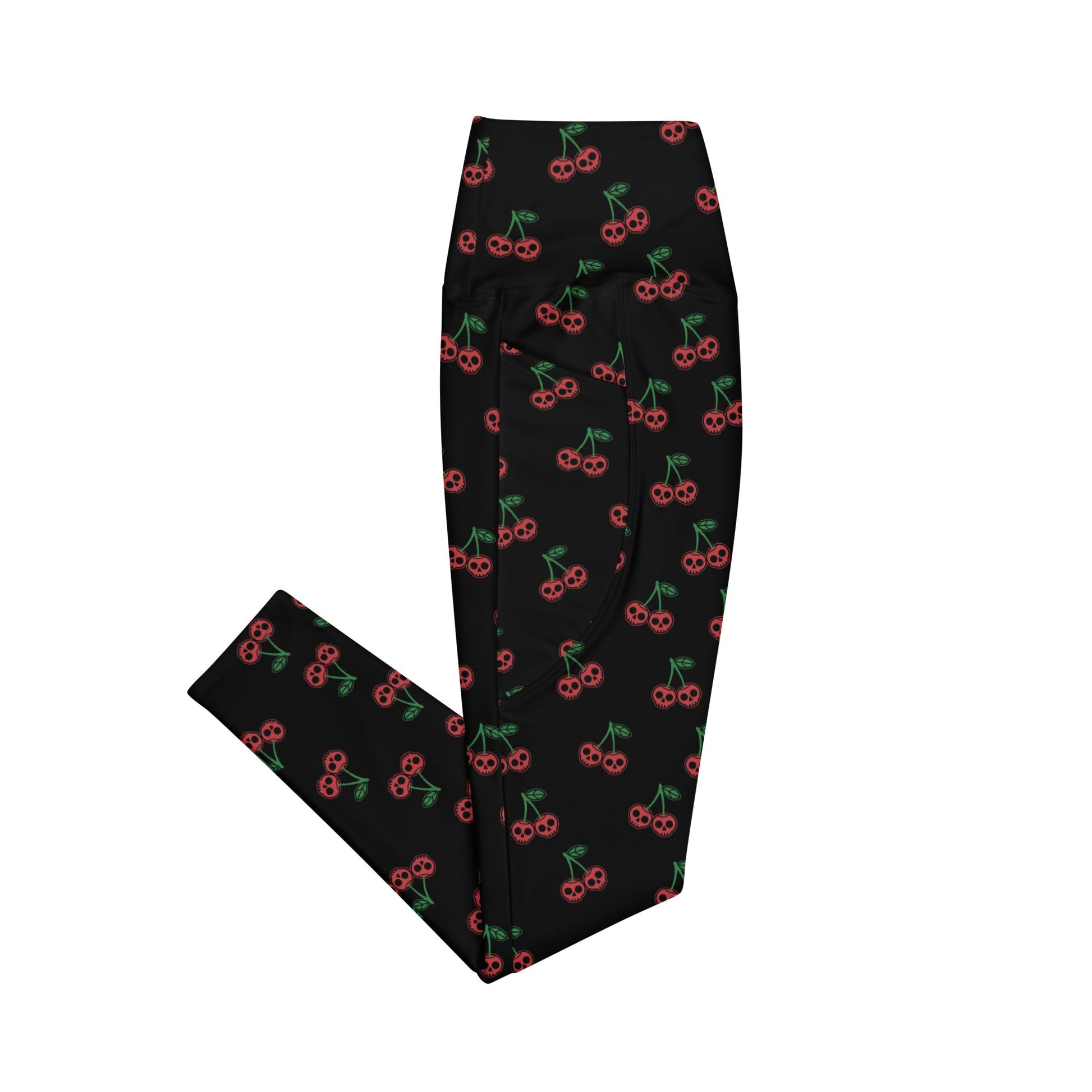 Skull Cherries High - Waisted Workout Leggings with Pockets - Graphic Punks