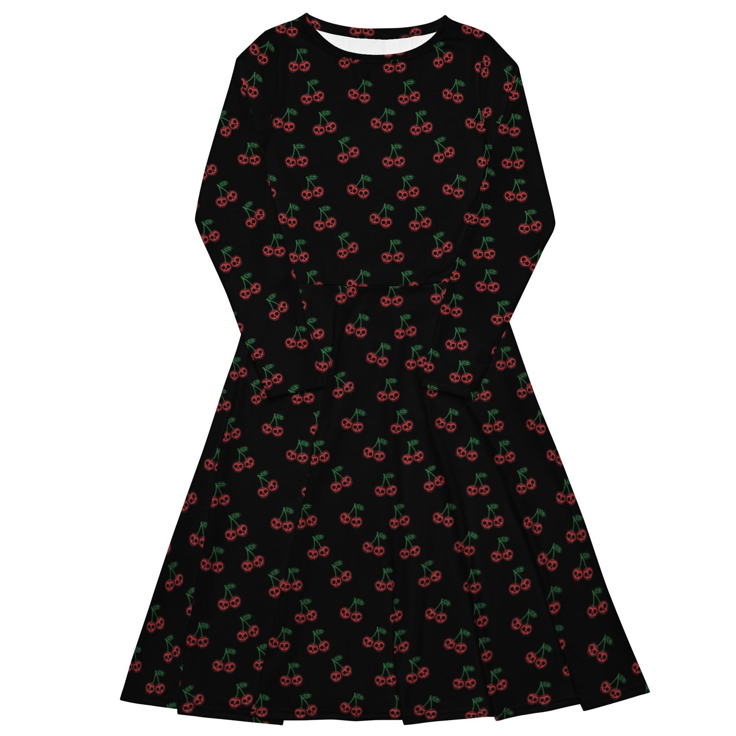 Skull Cherries Long Sleeve Midi Dress - Graphic Punks
