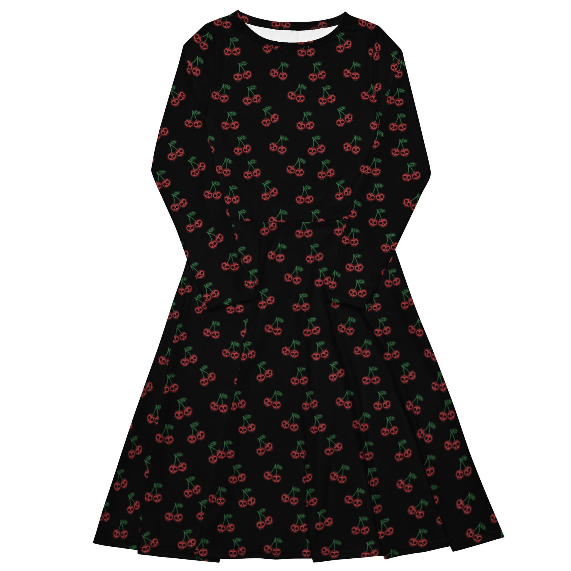 Skull Cherries Long Sleeve Midi Dress - Graphic Punks