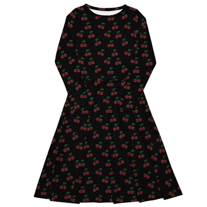 Skull Cherries Long Sleeve Midi Dress - Graphic Punks
