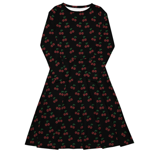 Skull Cherries Long Sleeve Midi Dress - Graphic Punks