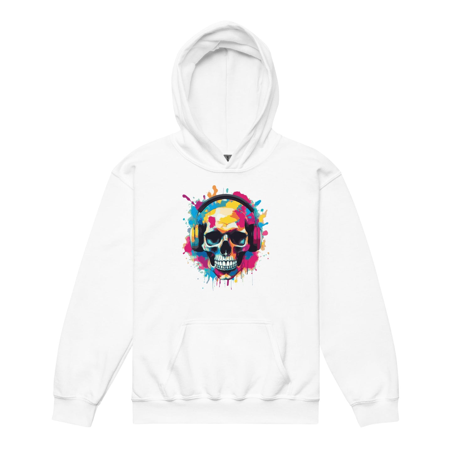 Skull With Headphones Youth Heavy Blend Hooded Pullover - Graphic Punks