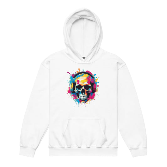 Skull With Headphones Youth Heavy Blend Hooded Pullover - Graphic Punks