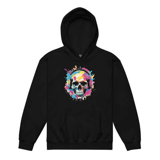 Skull With Headphones Youth Heavy Blend Hooded Pullover - Graphic Punks