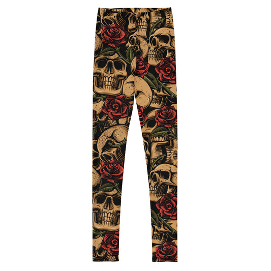 Skull with Roses Youth Leggings - Graphic Punks