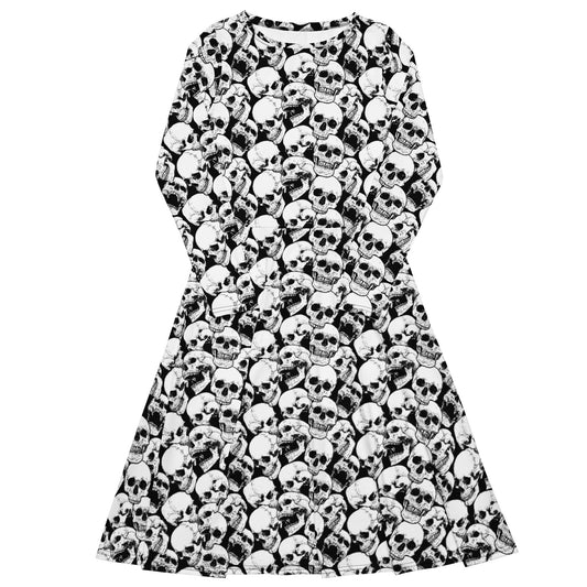 Skulls Long Sleeve Midi Dress - Graphic Punks