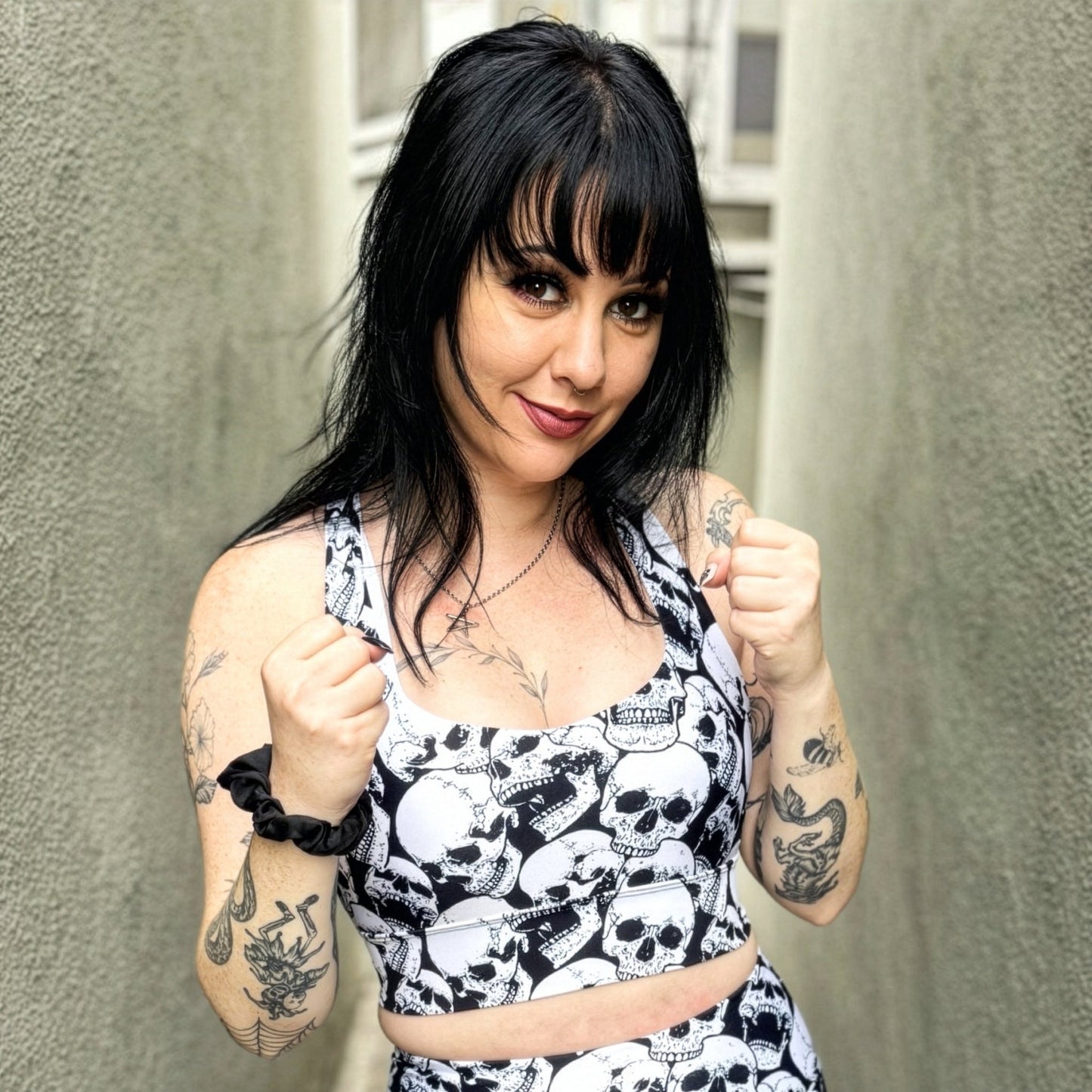 Skulls Longline Sports Bra - Graphic Punks