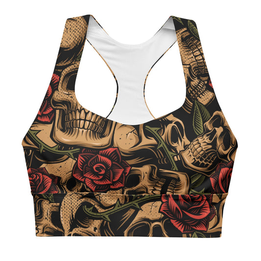 Skulls with Roses Longline Sports Bra - Graphic Punks