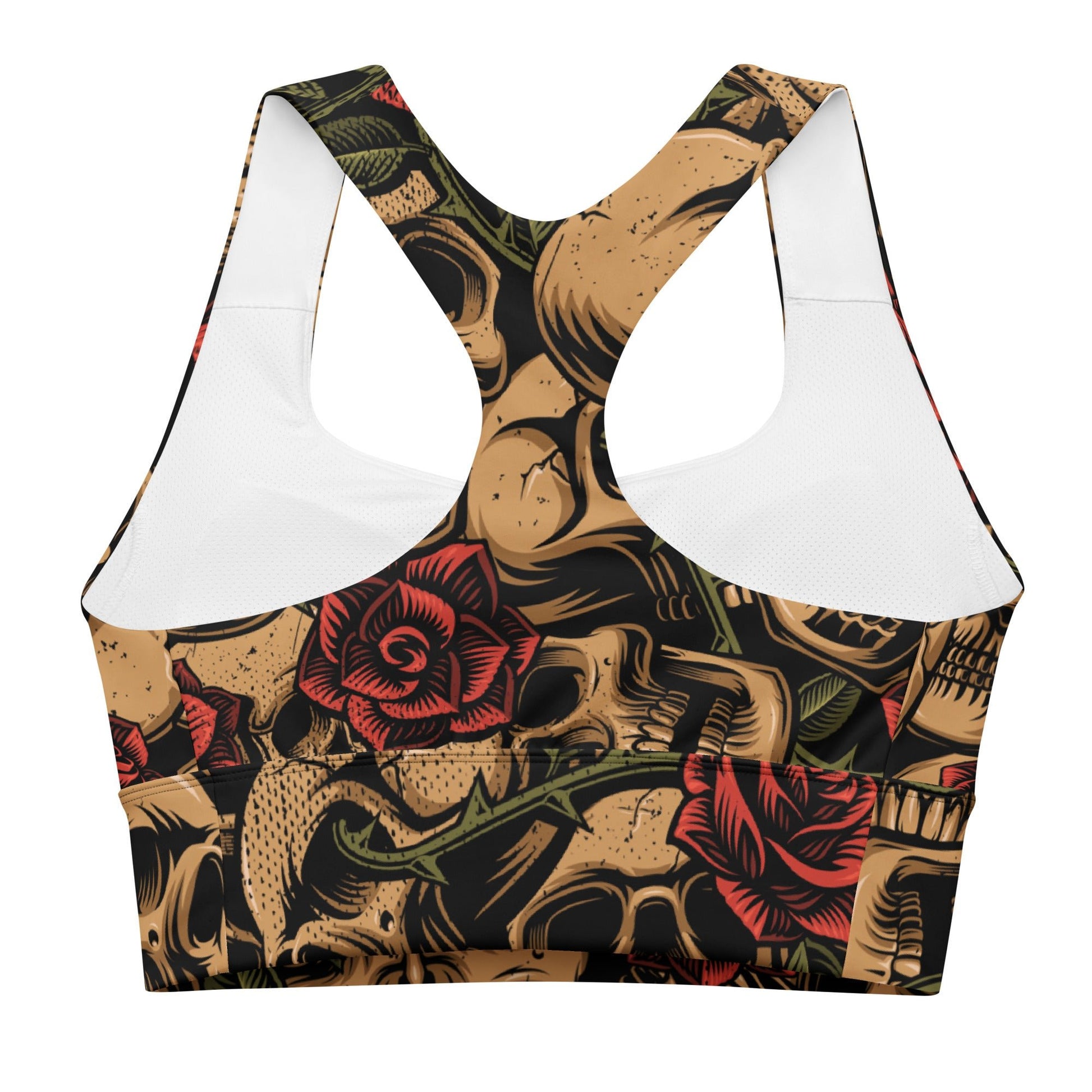 Skulls with Roses Longline Sports Bra - Graphic Punks