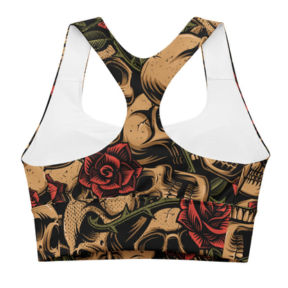 Skulls with Roses Longline Sports Bra - Graphic Punks