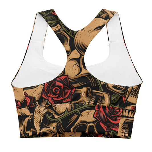 Skulls with Roses Longline Sports Bra - Graphic Punks