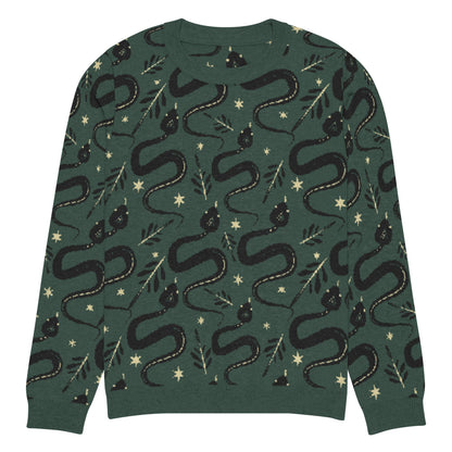 Snake Green Knitted Crew Neck Sweater - Graphic Punks