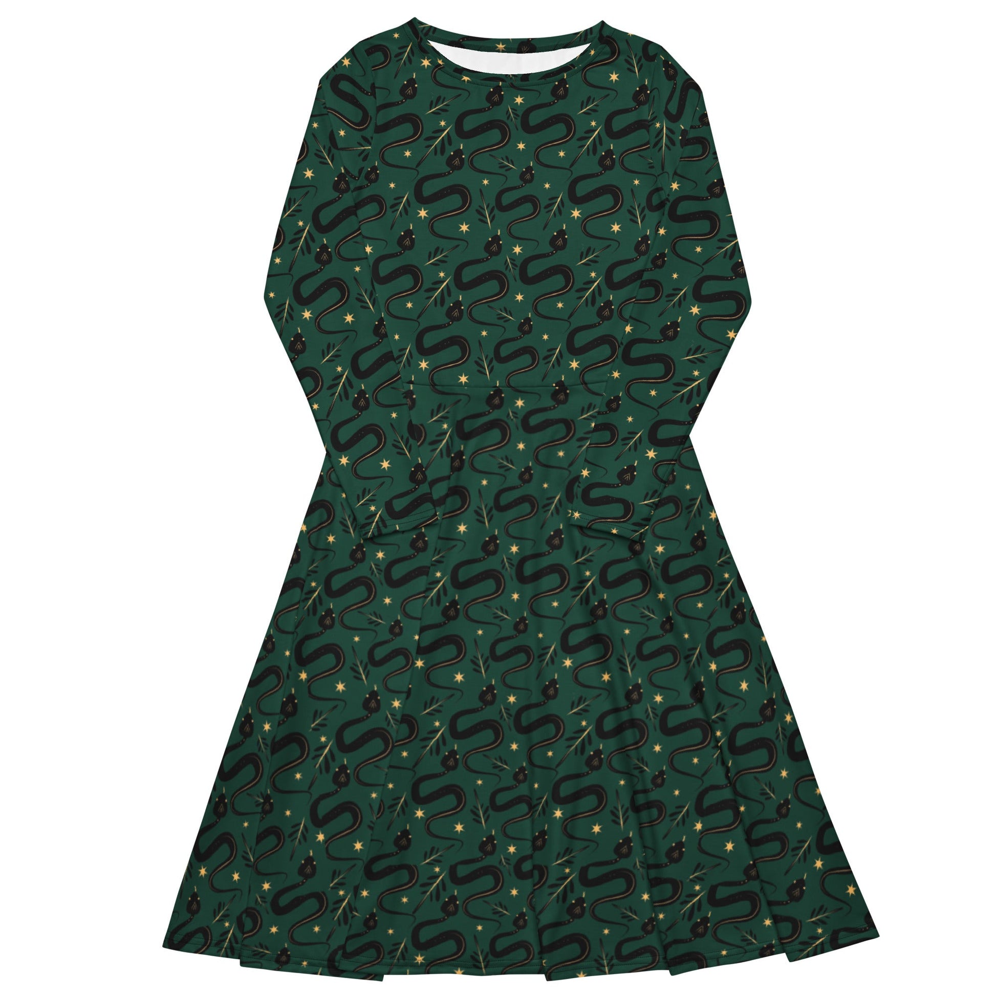 Snaked Green Long Sleeve Midi Dress - Graphic Punks