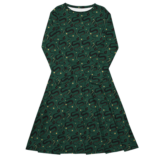 Snaked Green Long Sleeve Midi Dress - Graphic Punks