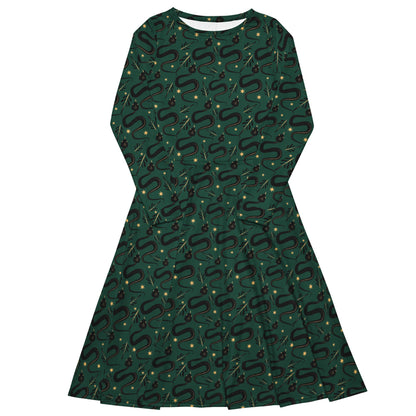 Snakes Green Long Sleeve Midi Dress - Graphic Punks