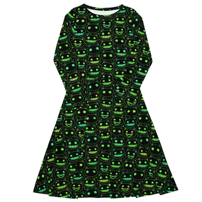 Spooky Cat Long Sleeve Midi Dress - Graphic Punks