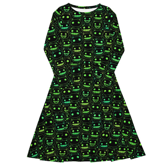 Spooky Cat Long Sleeve Midi Dress - Graphic Punks