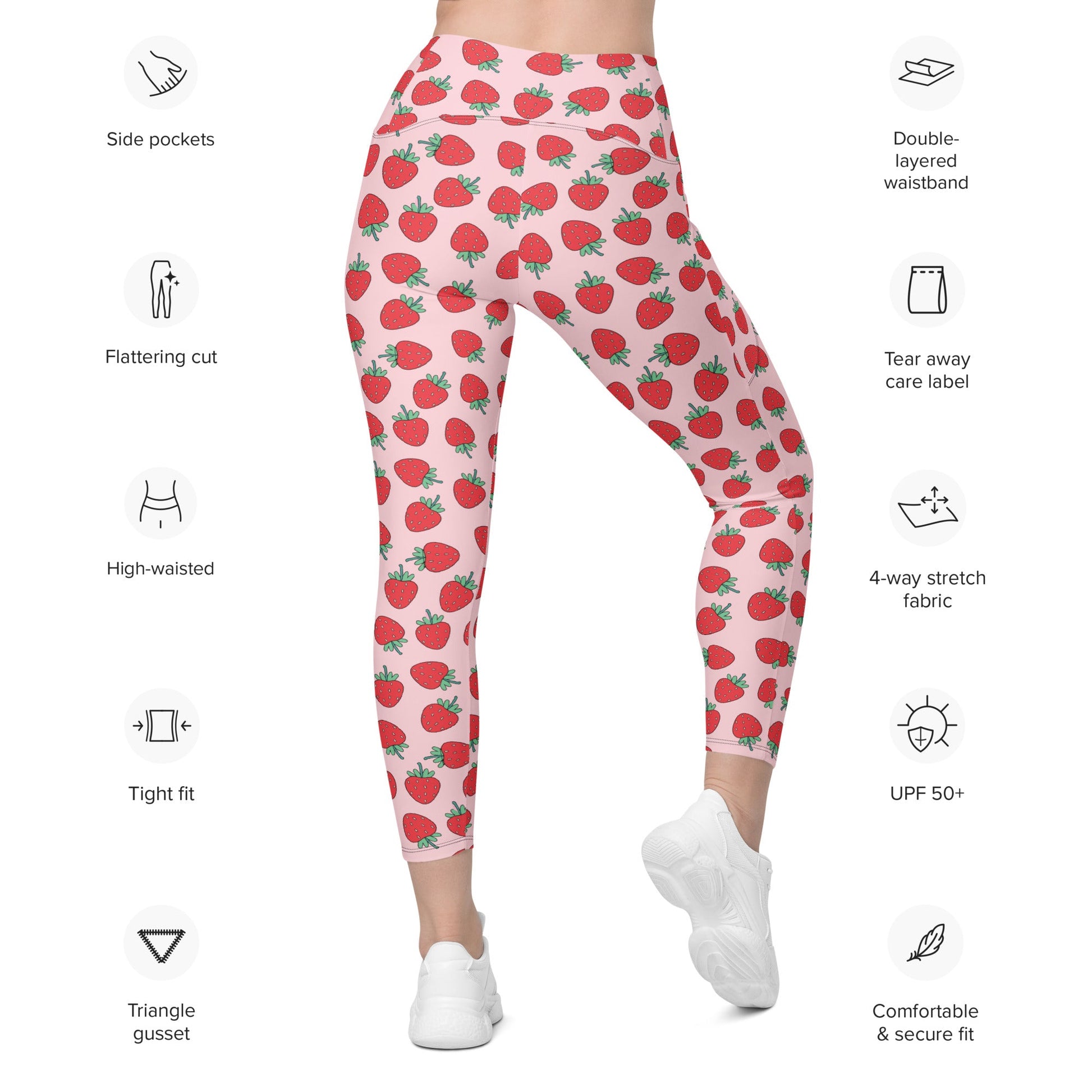 Strawberry Patch High - Waisted Workout Leggings with Pockets - Graphic Punks