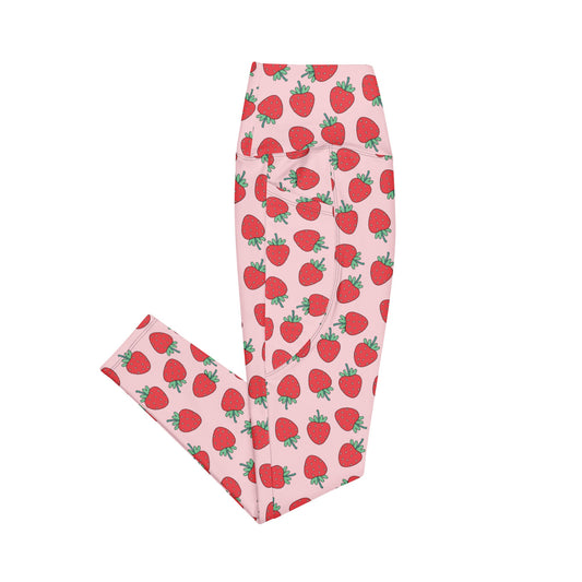 Strawberry Patch High - Waisted Workout Leggings with Pockets - Graphic Punks