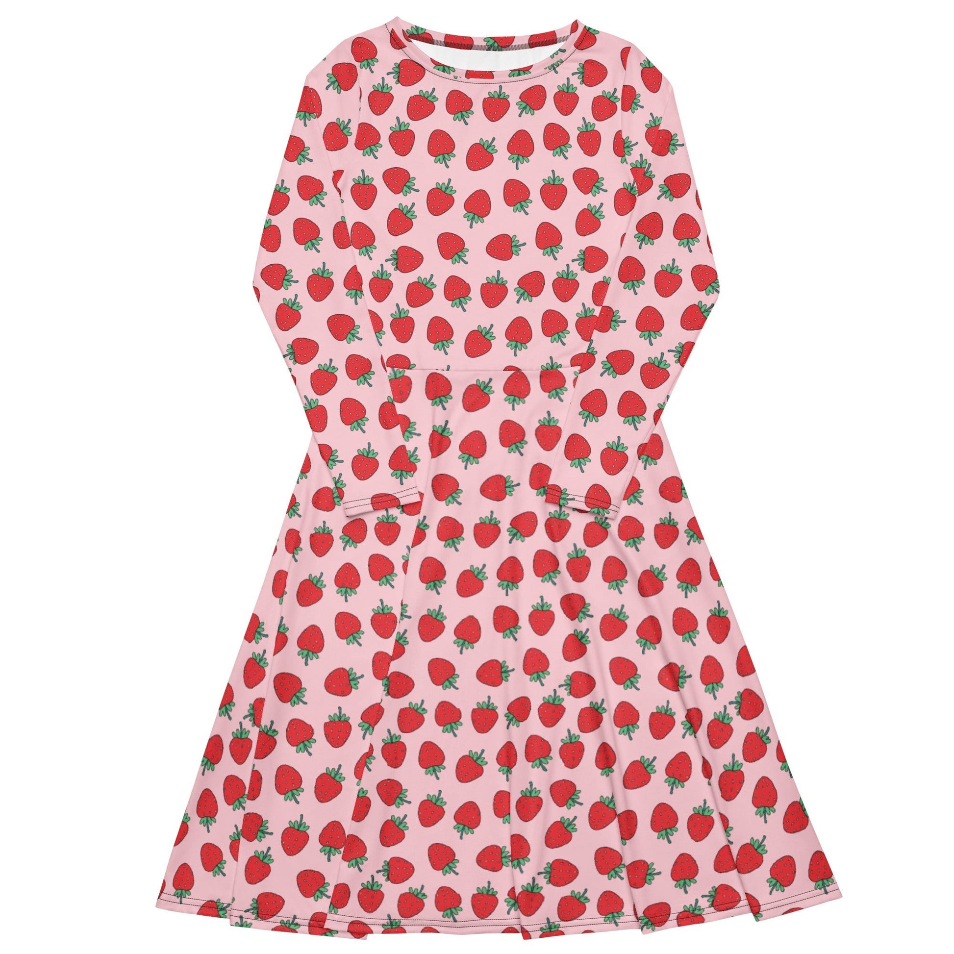 Strawberry Patch Long Sleeve Midi Dress - Graphic Punks
