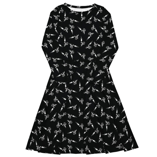 Tattoo Machine Long Sleeve Midi Dress - Graphic Punks