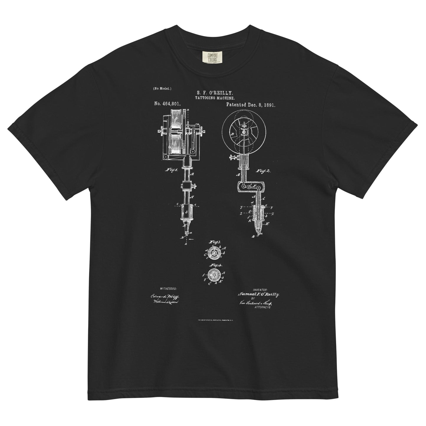Tattoo Machine Patent Garment - Dyed Heavyweight T-Shirt - Graphic Punks