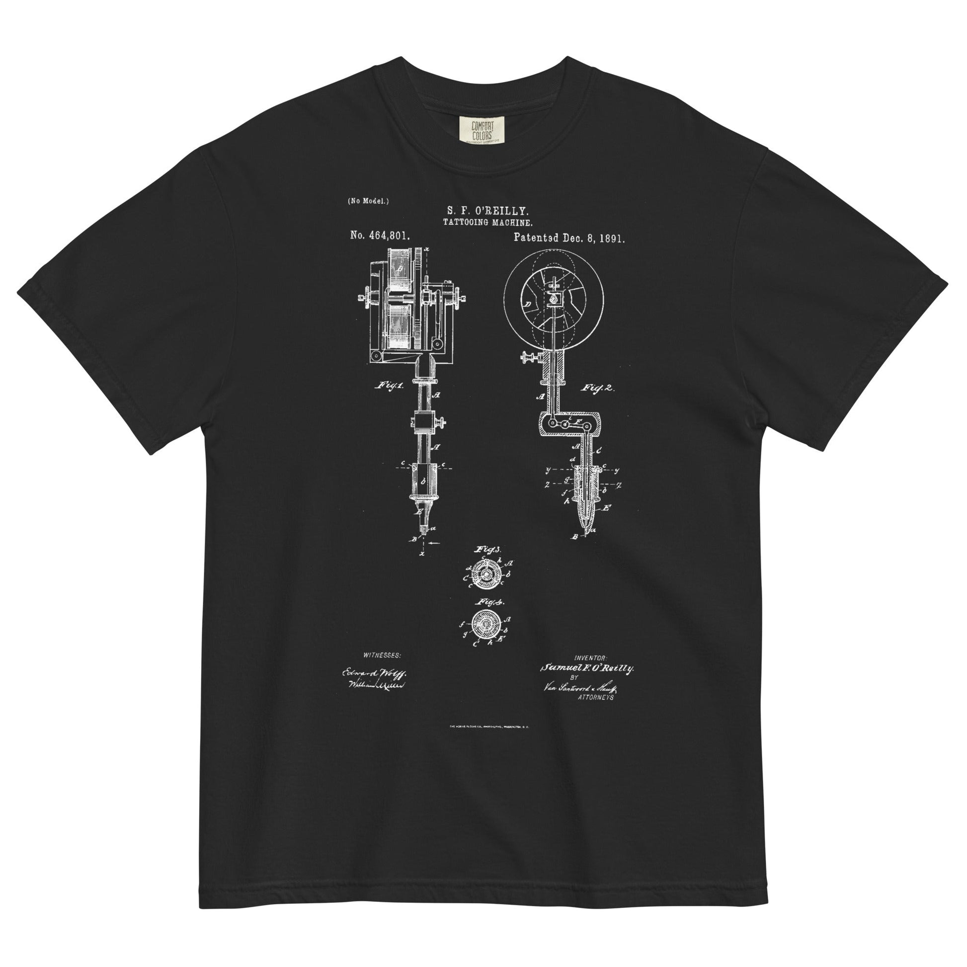 Tattoo Machine Patent Garment - Dyed Heavyweight T-Shirt - Graphic Punks